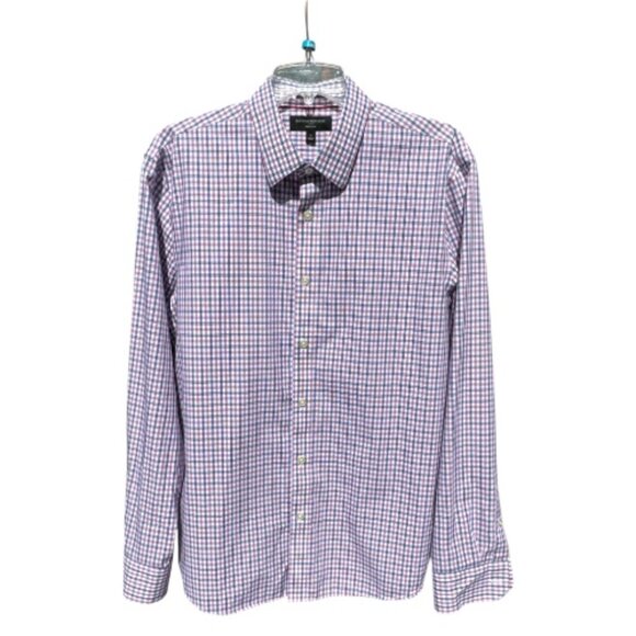 Banana Republic Untucked Fit Men's Long Sleeve Non-Iron Red Blue Shirt Size L - Picture 1 of 5